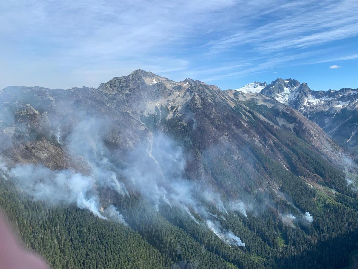Four lightning-caused fires just east of the Mt. Baker Ski Area have burned nearly 4,000 acres within the North Cascades National Park Complex and soon may start impacting air quality in western portions of Whatcom County, as a Red Flag warning has been issued with weekend winds and heat in the forecast.