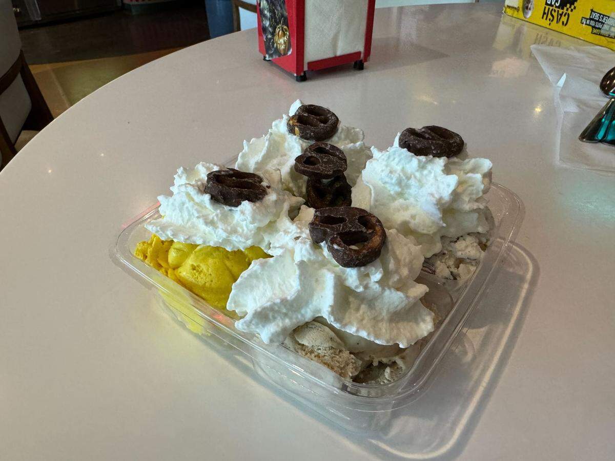 An ice cream flight featuring honey turmeric, spearmint, chocolate coconut and dirty chai ice cream at Mallard Ice Cream shop at 1323 Railroad Ave in Bellingham, Wash. on Friday, July 19, 2024.