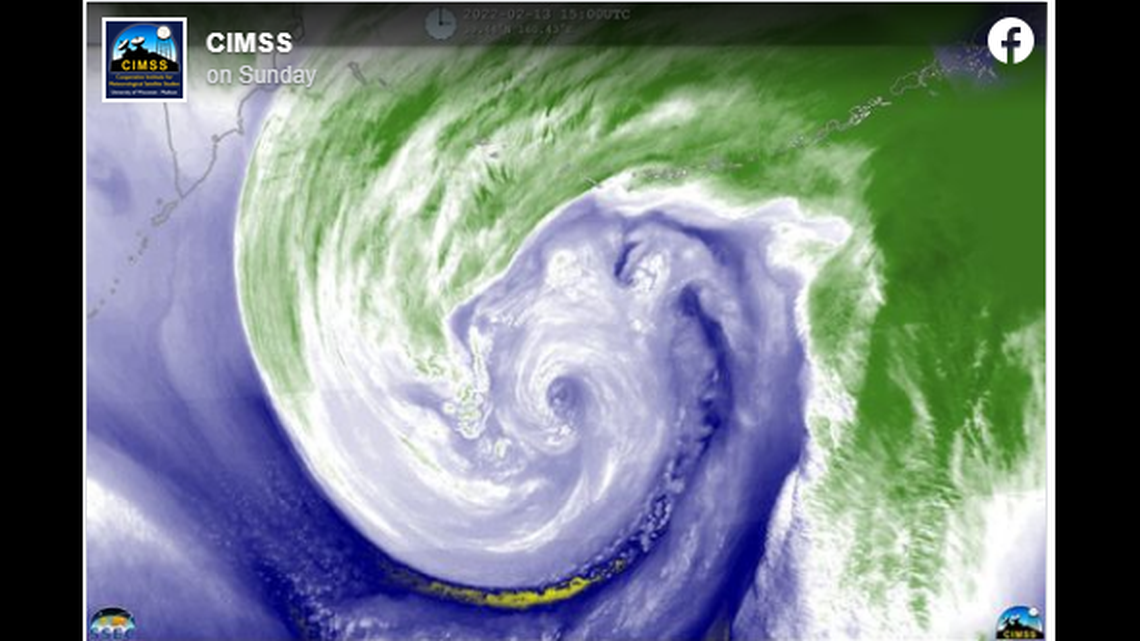 Is that an eye at the center of this cloud formation over the North Pacific? Scientists noticed it first, after seeing a satellite image.