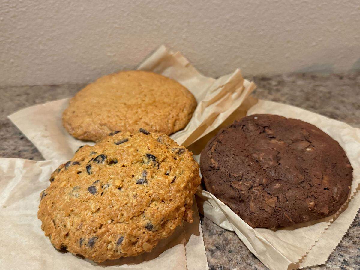 A chocolate cherry almond, chocolate espresso pecan and snickerdoodle cookie from Snohomish Bakery at 101 Union Ave., Snohomish, Wash. on August 23, 2024.