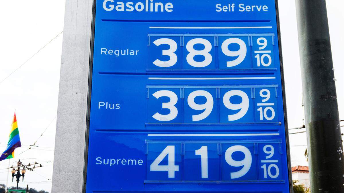Stock photo of gas prices displayed on a gas station sign.