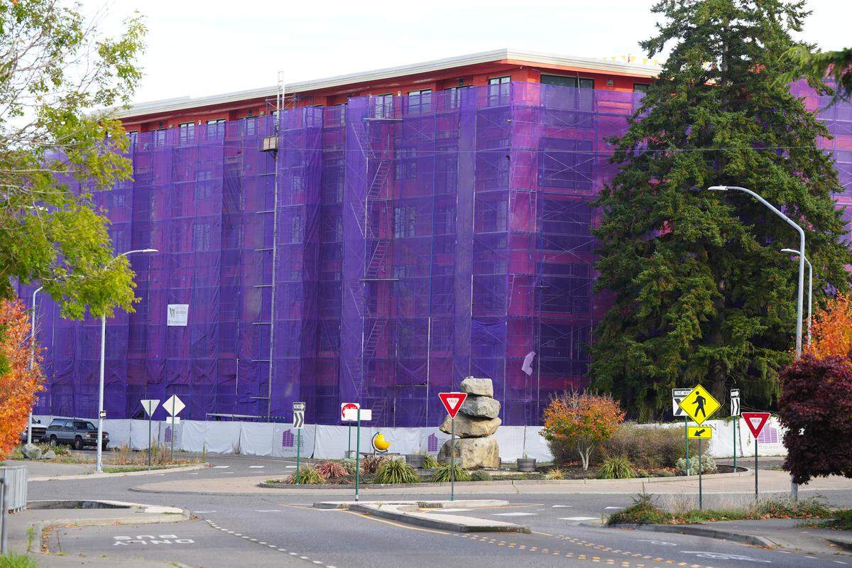 A six-story, 111-unit housing and commercial development on N State Street in Bellingham, pictured here in October.