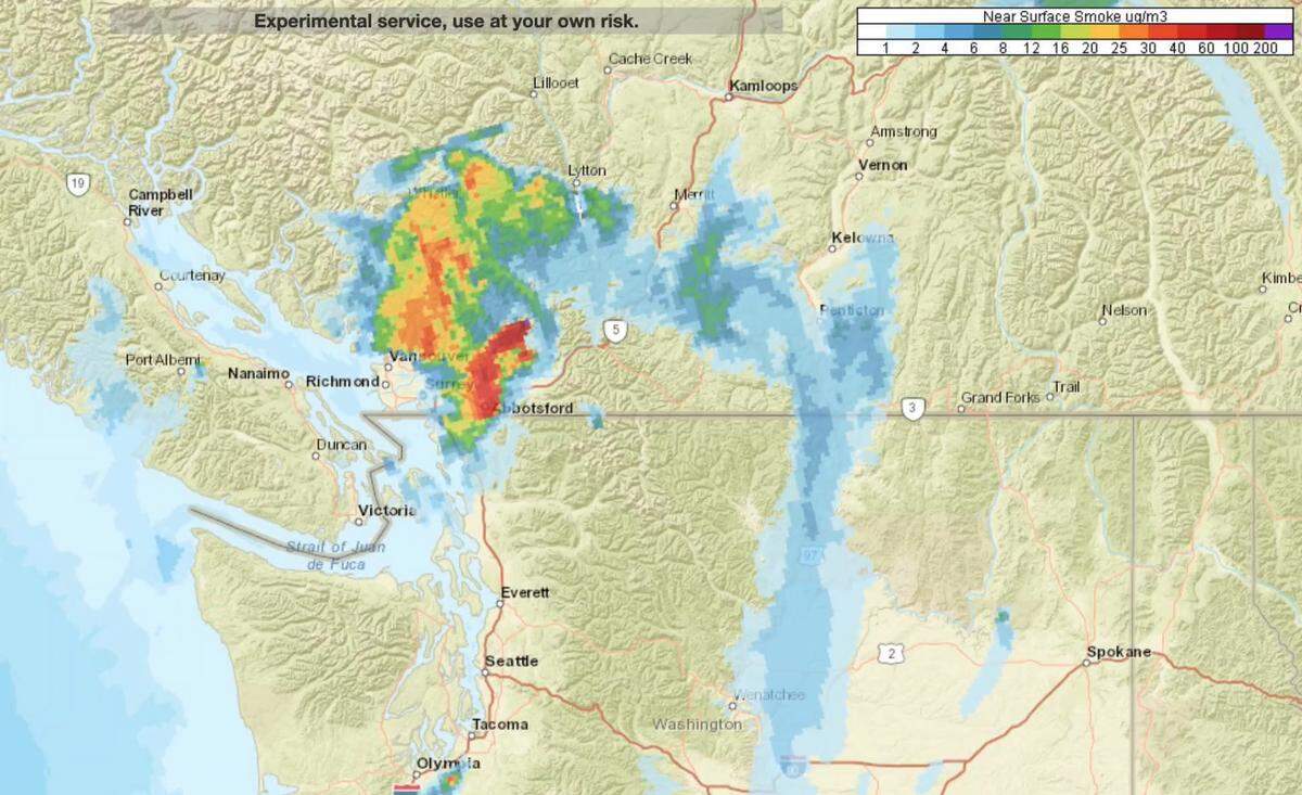 Smoke from wildfires in British Columbia and elsewhere in the Wet drifts across Whatcom County, cause air quality to decline on Wednesday.