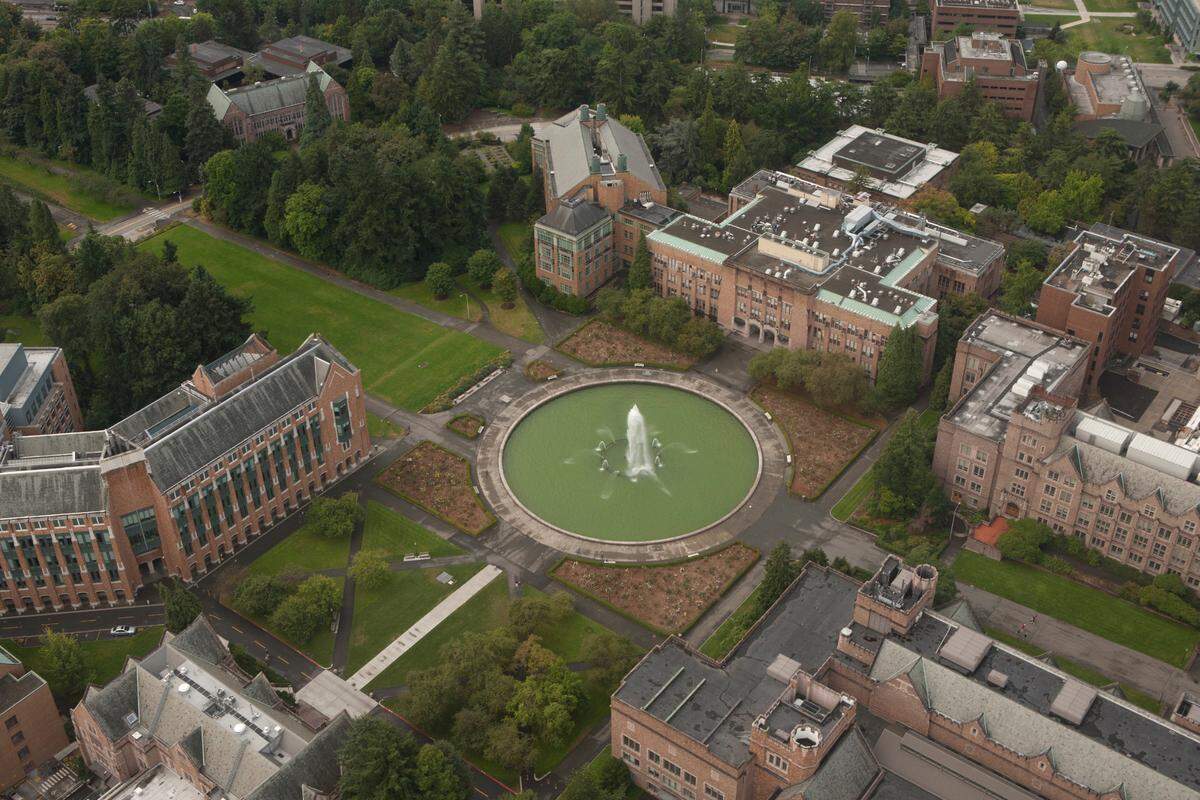 An aerial view of the University of Washington campus in Seattle, Washington.