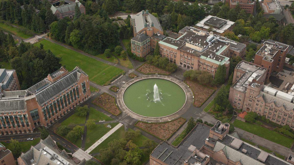 Aerial view of the University of Washington campus in Seattle, Wash.