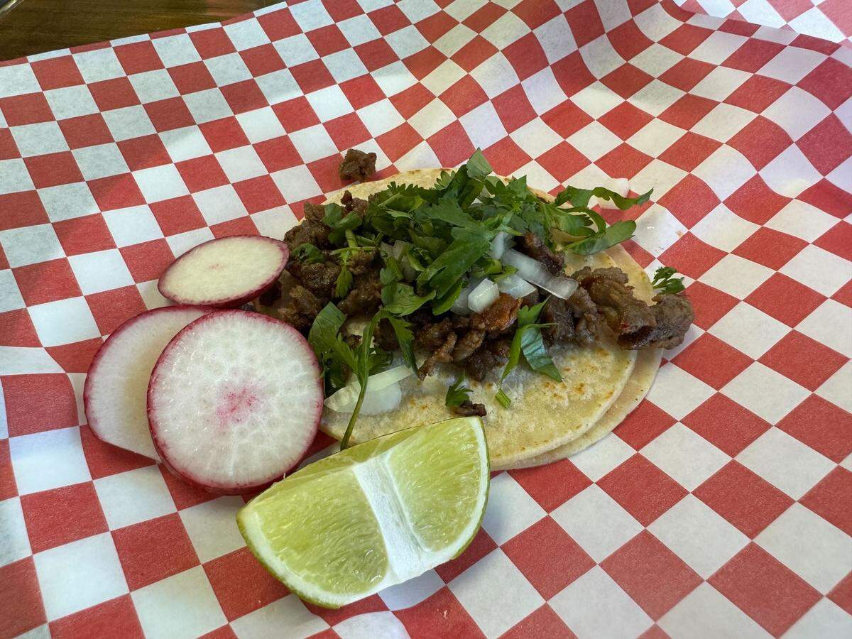 A pork taco at Tecalitlan Mexican Restaurant, 3207 Northwest Ave. in Bellingham, Washington, on Wednesday, June 5, 2024.