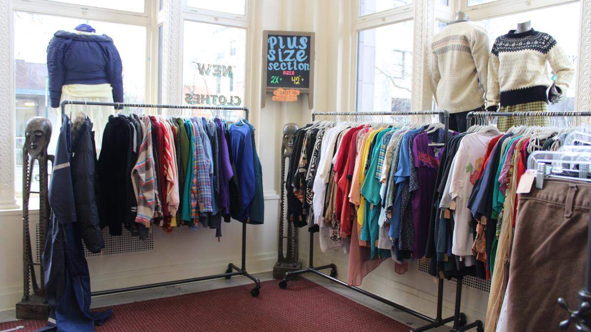 The plus size section at Worn Again. Worn Again is a thrift store that specializes in vintage clothing