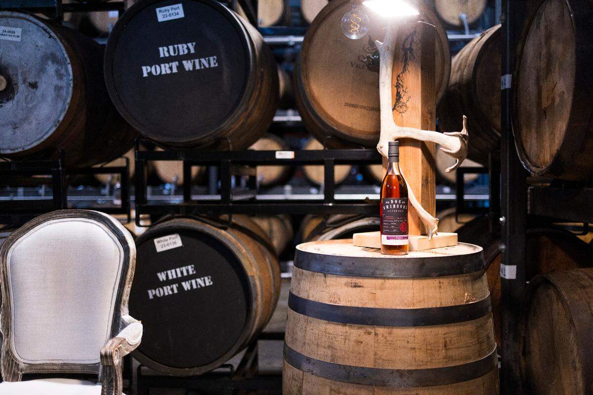 A bottle of whiskey at The Barrel Lab tasting room.