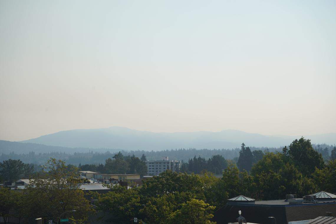 Smoke from wildfires near Mount Baker clouds the air in Bellingham on Friday, Sept. 9.