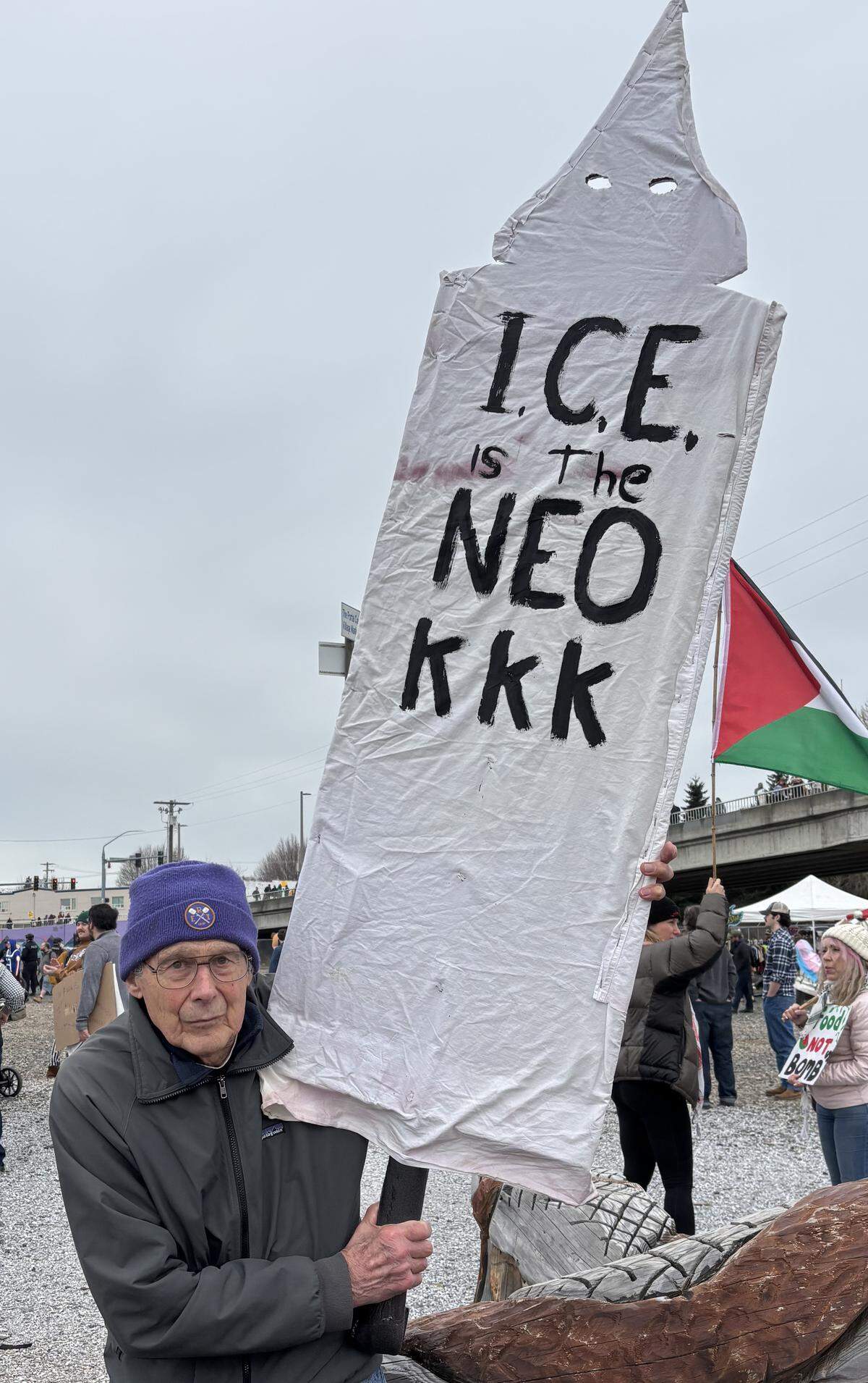 Bob Lemon at Bellingham’s No Kings rally March 28, 2026.