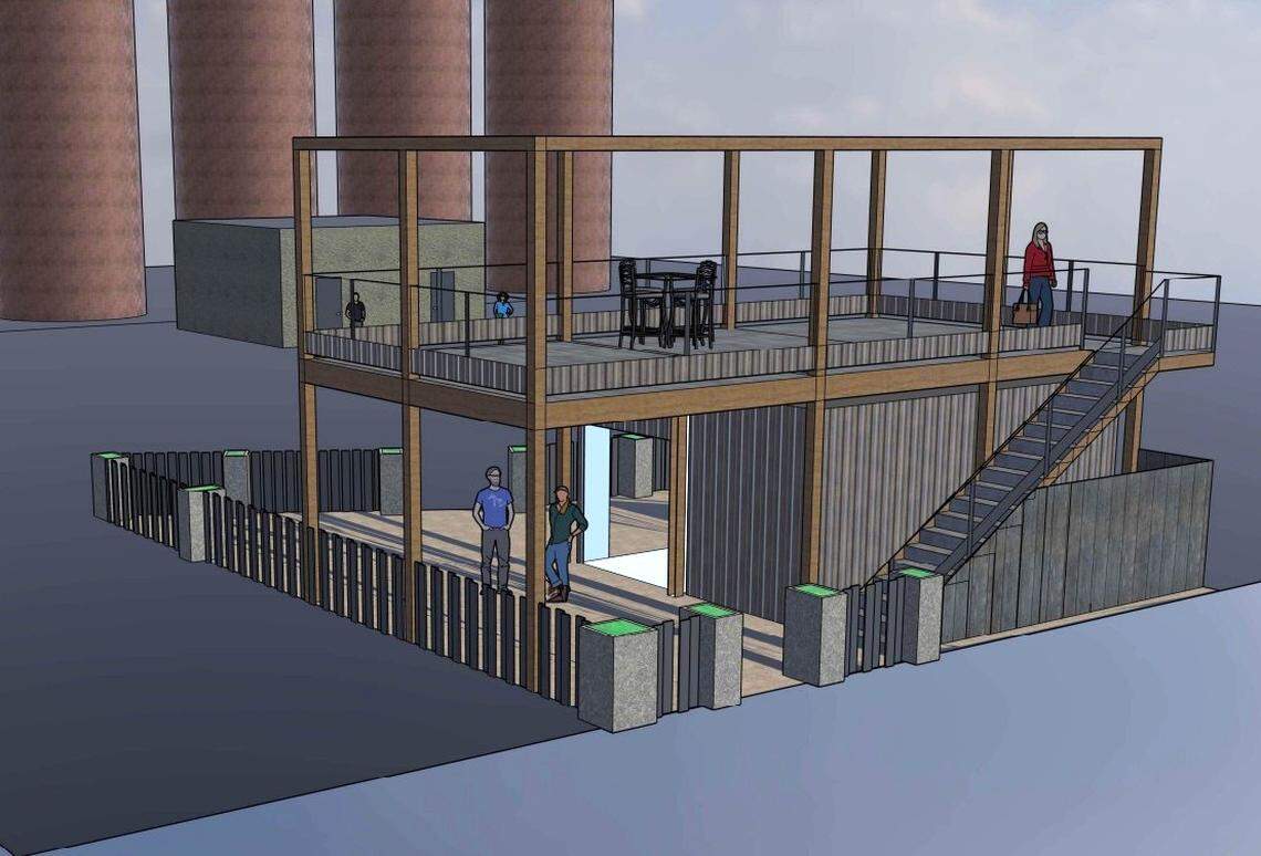 A rendering of the new Chuckanut Bay Distillery location coming to The Portal Container Village in May 2026.
