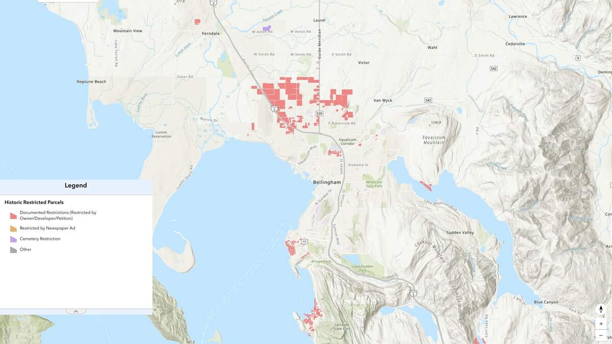 An interactive map created as part of the Washington State Racial Restrictive Covenants Project shows where racial restrictions were added to Whatcom County property records in the decades before 1968. The map shows more than 1,600 properties in 26 subdivisions.