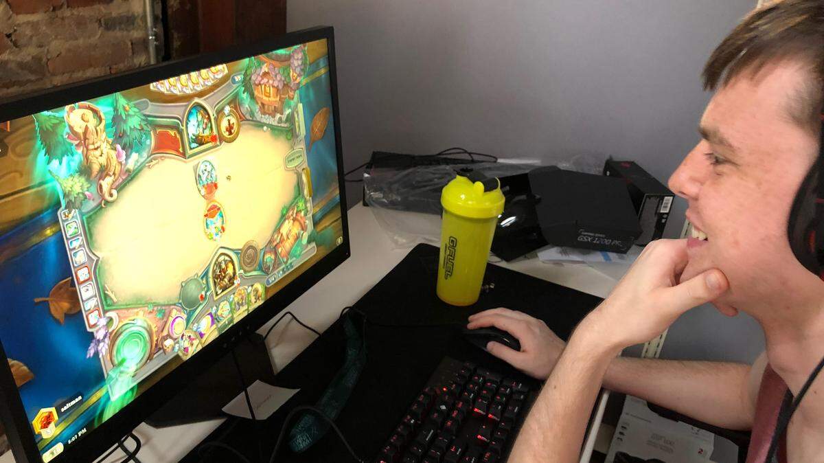 Mount Baker graduate Alex Carrell practices “Hearthstone” during a practice session at Harrisburg University. Carrell is attending Harrisburg on a scholarship to play Hearthstone for the Storm’s varsity esports team.
