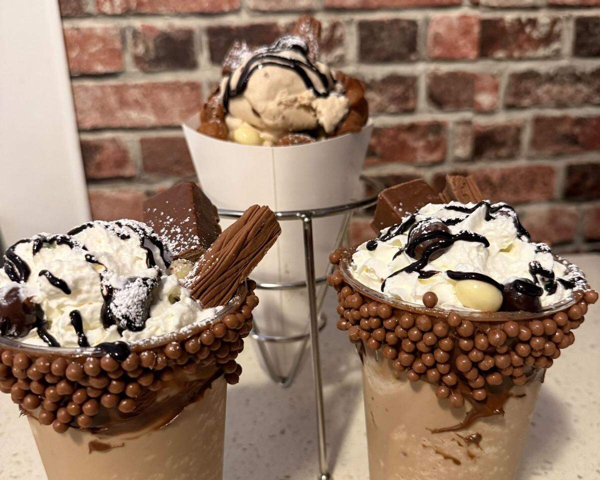 Milkshakes and a bubble waffle ice cream sundae at Love From London.