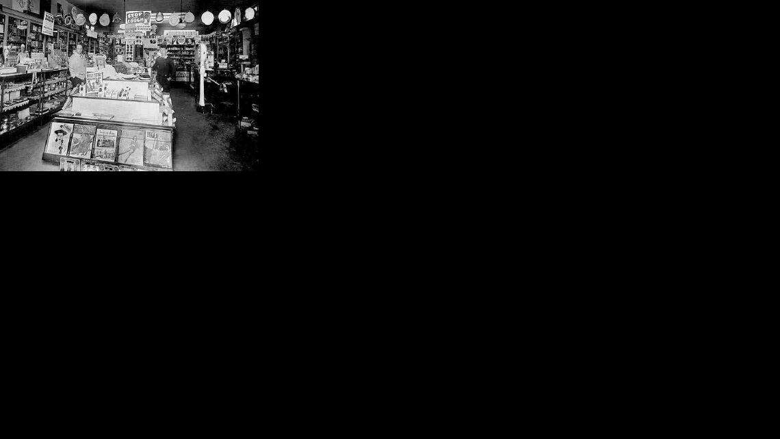 Fairhaven Pharmacy, 1941. Store owner Rene LaCasse, left, and nephew Bob LaCasse.