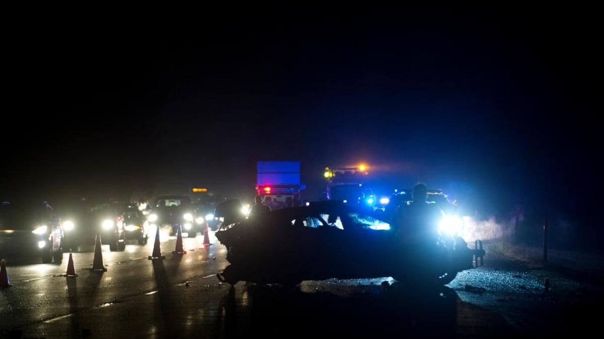 A 72-year-old Blaine woman died Friday when the car she was driving on Interstate 5 near Custer hit a parked state patrol car, injuring a state trooper.