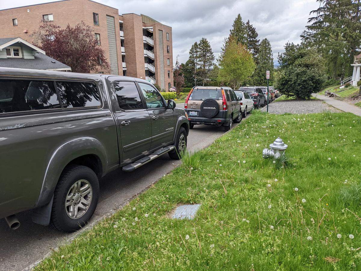Several cars are parked illegally, including one that’s blocking a hydrant, Monday, May 9,on North Garden Street near Western Washington University in Bellingham.