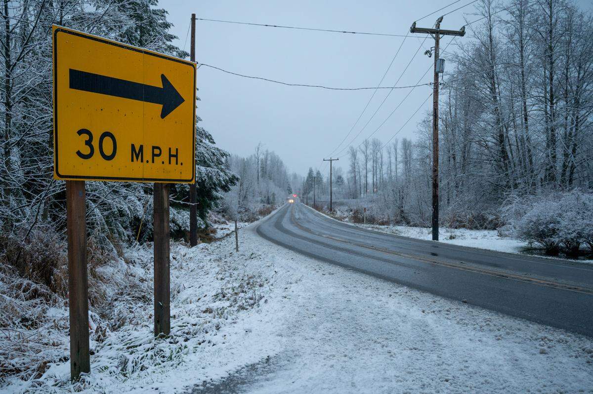 Snowfall was visible on Highway 9 near Deming on Monday, Dec. 6.