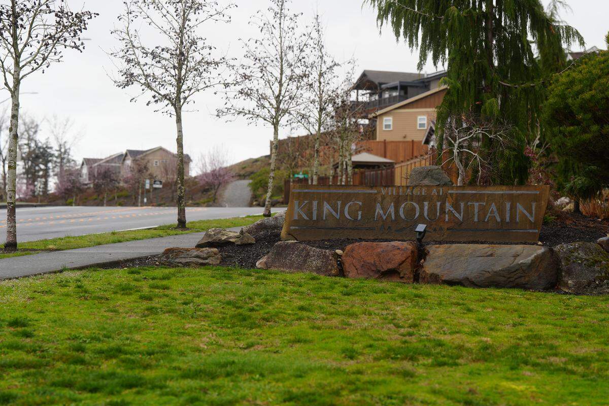 The King Mountain neighborhood on March 18, 2026, in Bellingham, Wash. Residents have experienced frequent property theft and other criminal activity in recent years due to the growing encampment in the nearby woods on private property.