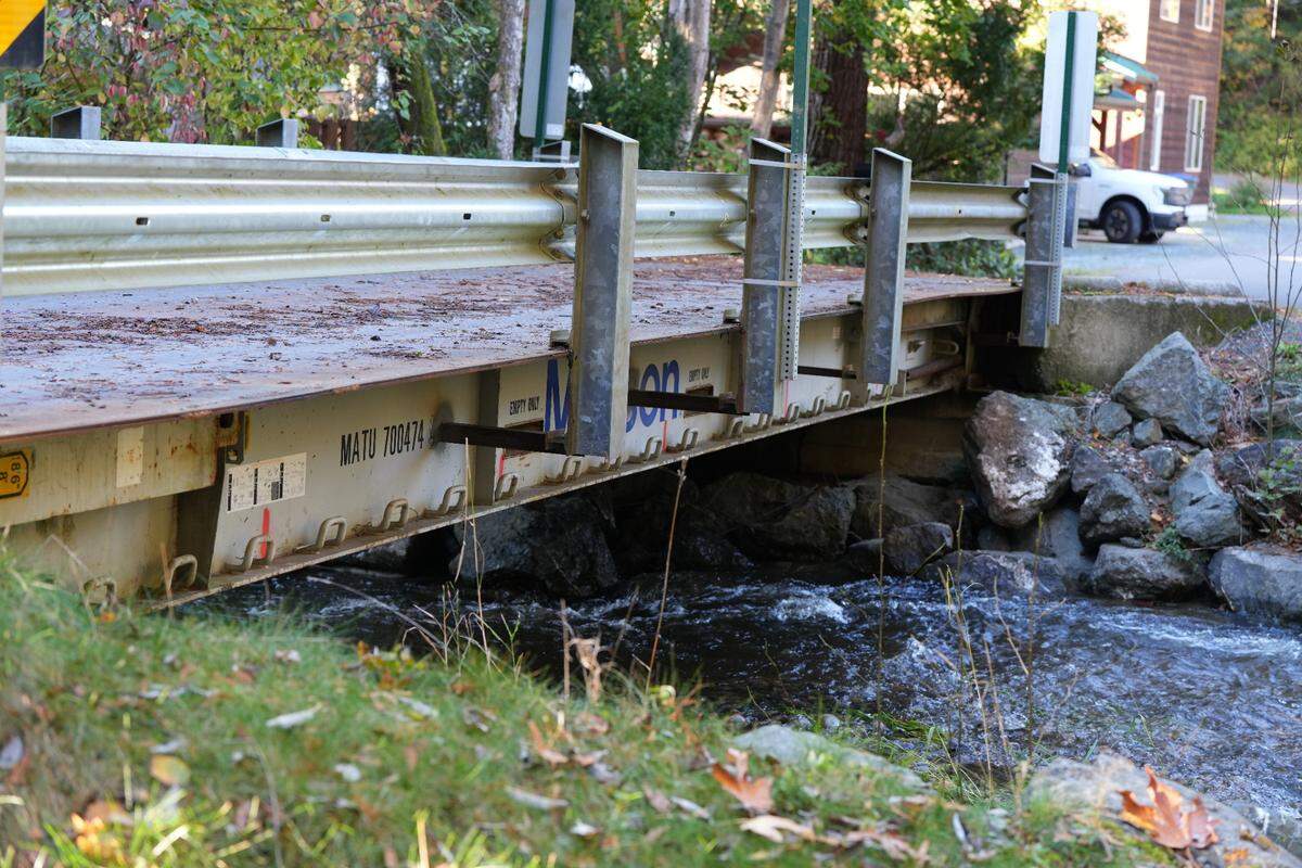 A temporary bridge runs over Chuckanut Creek on 19th Street.