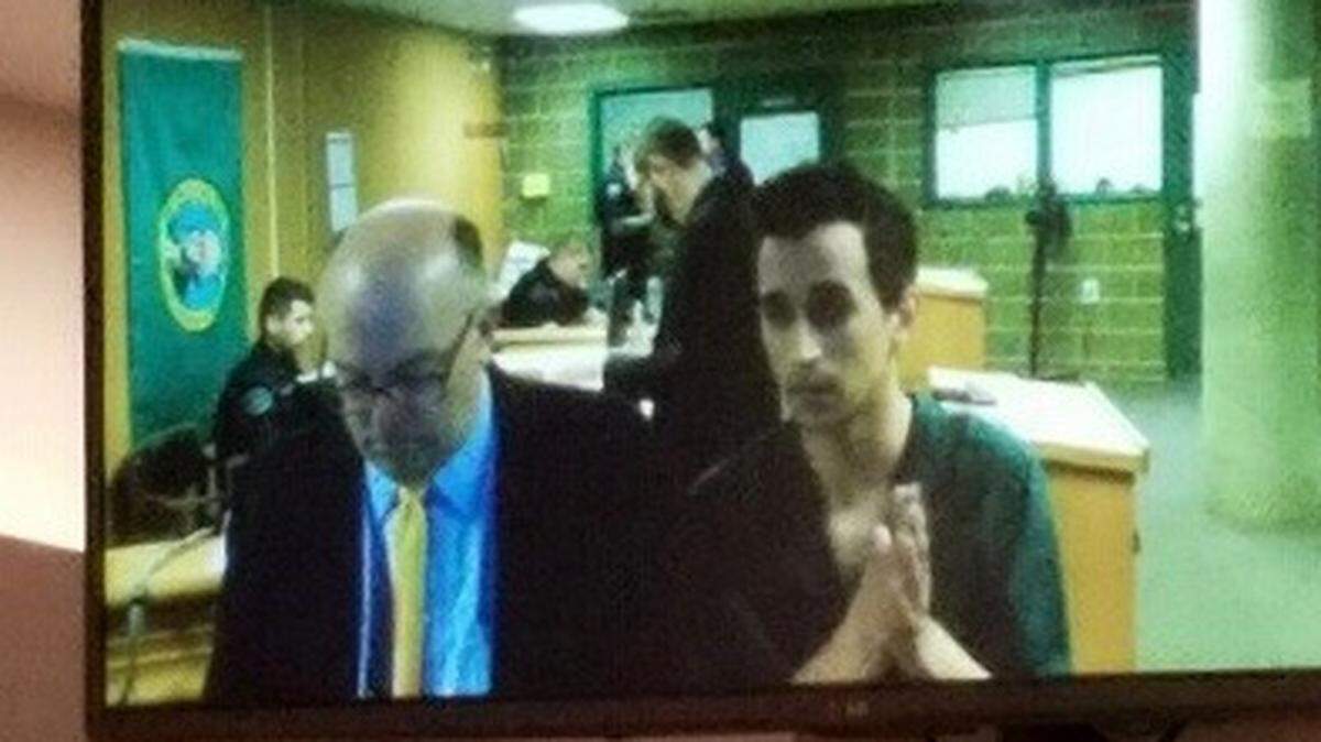 Clayton Evan Cummings of Ferndale makes his preliminary appearance in Whatcom County Superior Court on Monday, March 4, 2019. He is accused of sexually assaulting three victims, including two who were minors at the time, in incidents through the past decade, according to court documents.