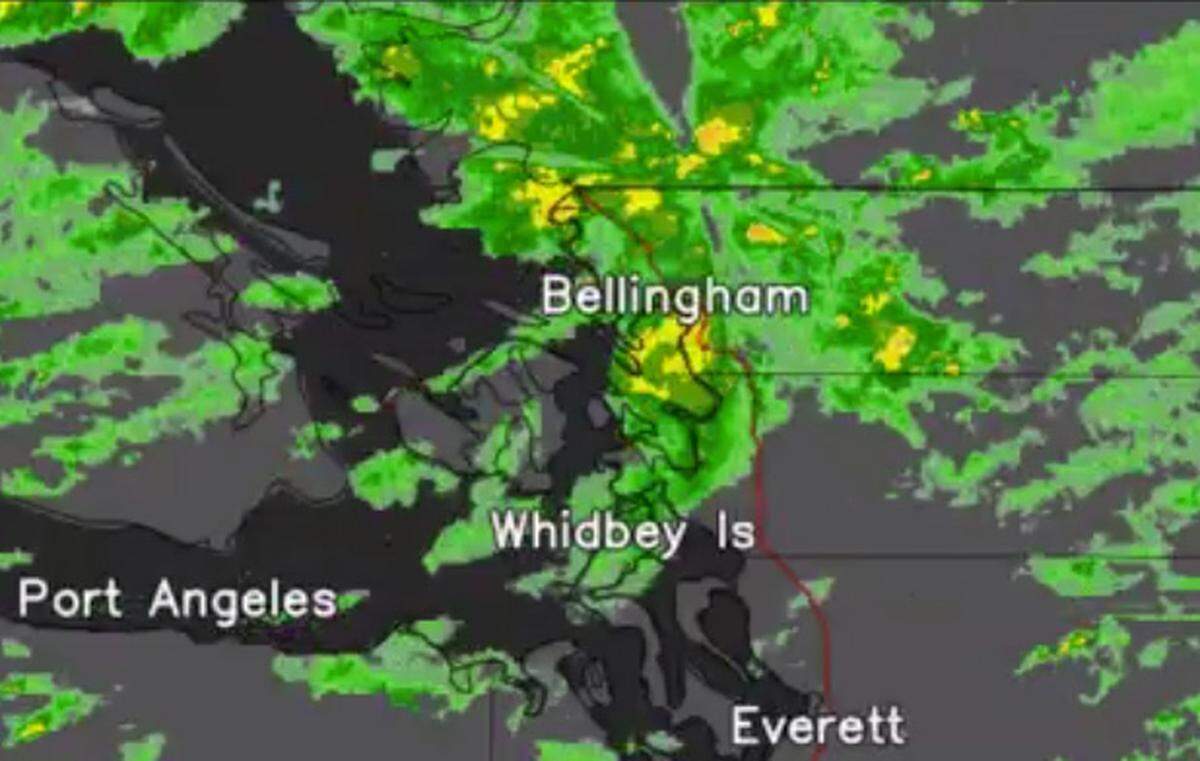 National Weather Service radar shows a band of precipitation early Thursday around Bellingham.