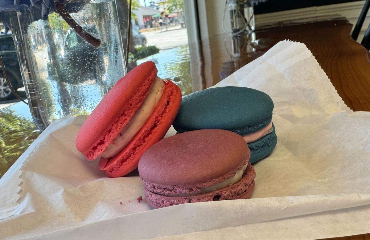 A strawberry, lemon blueberry and blue berry macaron from L&L Bakery on Friday, July 12, 2024 at 477 Peace Portal Drive Suite 101, Blaine, Wash.