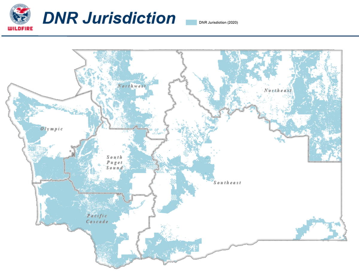 A map of lands controlled by the Washington State Department of Natural Resources.