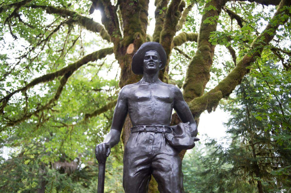 A statue commemorating Company 2915 of the Civilian Conservation Corps is in Glacier near the visitor’s center.