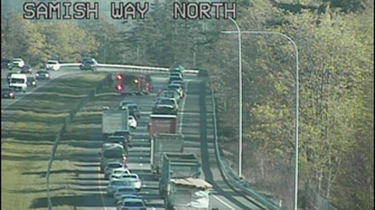 Traffic was backed up nearly two miles following a collision on Northbound I-5 near Samish Way that was blocking one lane of traffic.