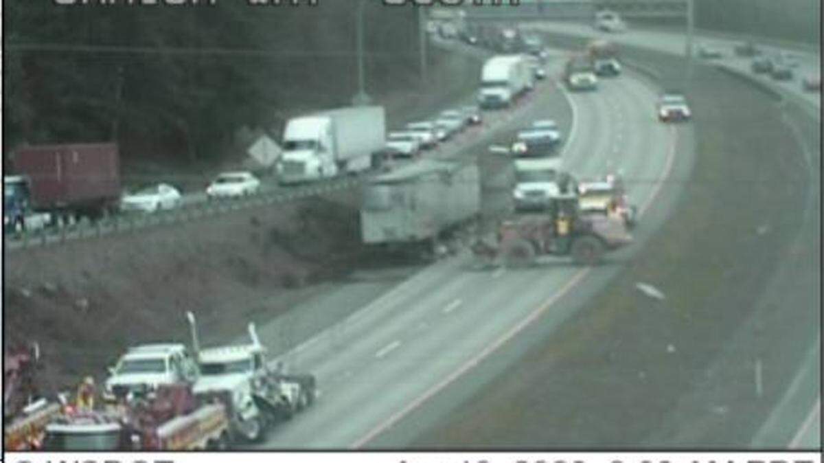 Northbound Interstate 5 was at a standstill about 9 a.m. Thursday, April 13, after a collision about 4:30 a.m. south of the Samish Way exit in Bellingham.