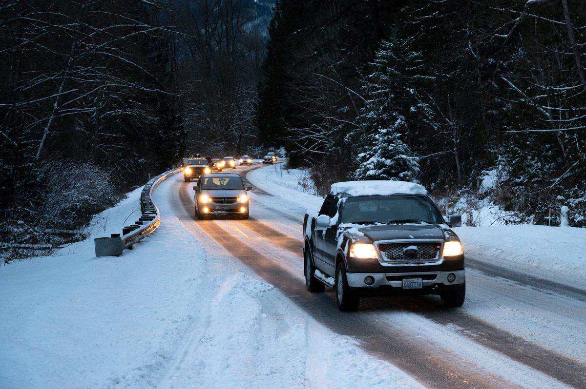 Cars travel east on Highway 542 towards Mount Baker early on Thursday, Jan. 6, in Whatcom County.