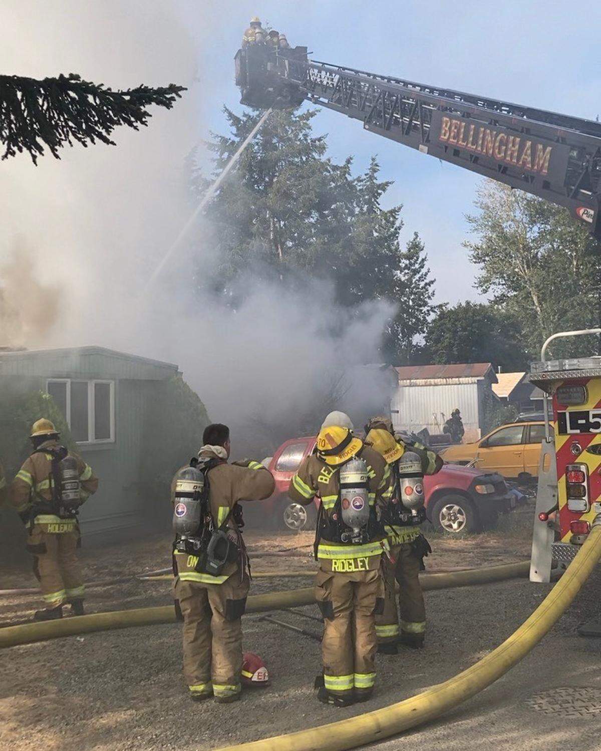 One mobile home was destroyed and two others were damaged in a fire Tuesday, Aug. 23, at a Bellingham mobile home park near Bellis Fair mall.
