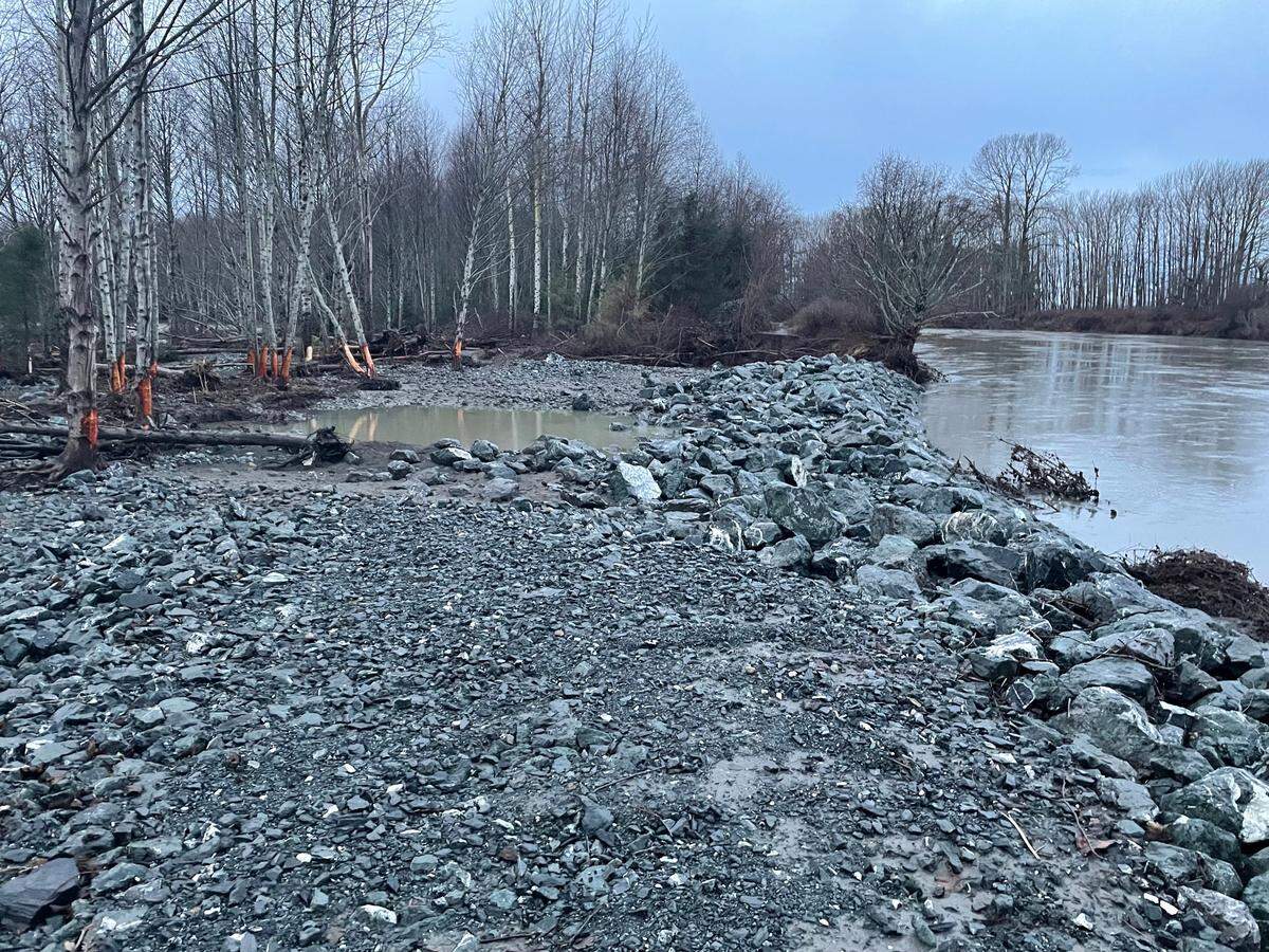 A 200-foot breach of levee along the Nooksack River just south of the Slater Road bridge that occurred late Saturday, Dec. 24, 2022, south of Ferndale, was likely caused by a combination of factors including a king tide, cresting rivers and ice flow caused by freezing temperatures, according to the U.S. Army Corps of Engineers.