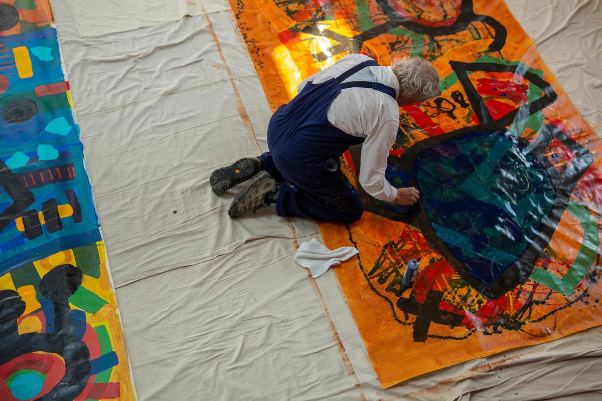 Artist David Syre often relies on broad strokes of acrylic in primary colors.