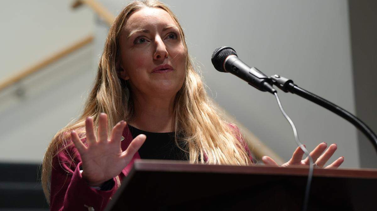 Whatcom County Health and Community Services Director Erika Lautenbach speeks at the ribbon-cutting ceremony of The Way Station last October.