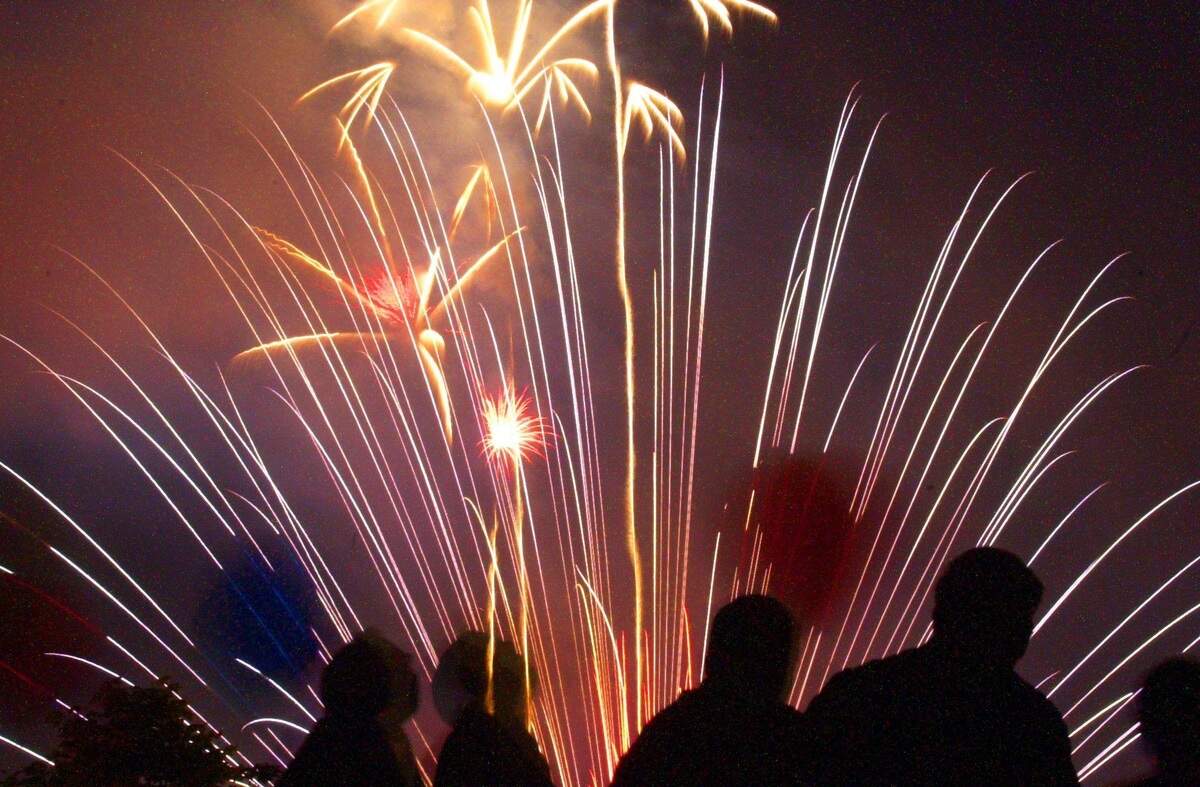 Spectators watch the Fourth of July fireworks in Bellingham from the top of a parking garage in downtown in 2000.