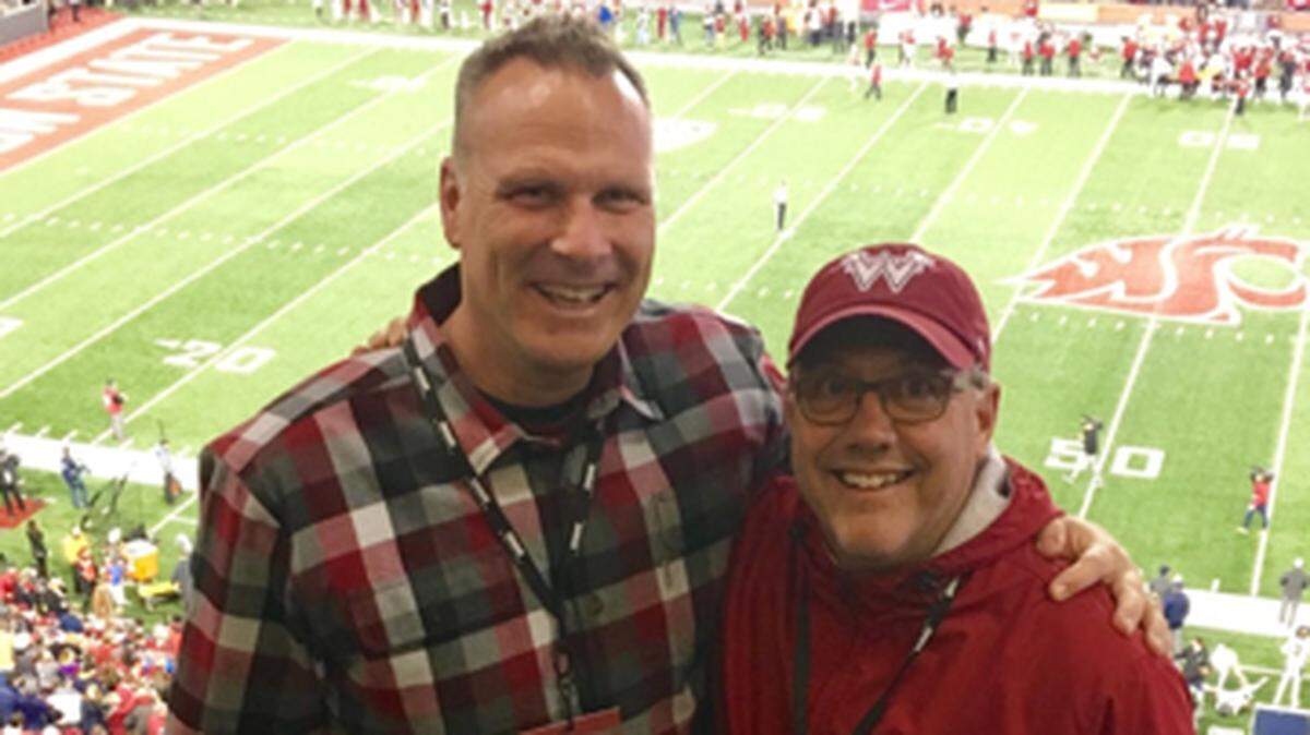 Doug Thomas, left, and close friend Bob Bray attended a number of Washington State football games together. Bray was fatally injured Sept. 25 along Highway 20 in Skagit County after the motorcycle he was riding was reportedly struck by another at the intersection with Bayview Edison Road.