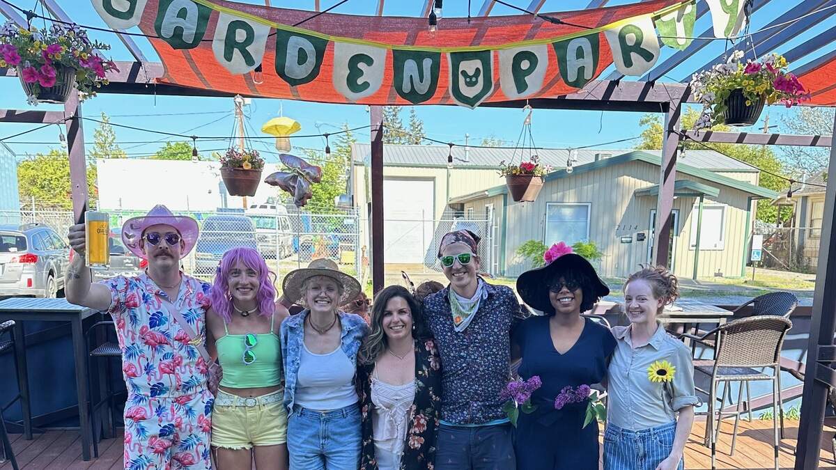 Participants at the 2025 Sunnyland Garden Party beer festival at Otherlands Beer, at 2121 Humboldt St. in Bellingham, Wash.