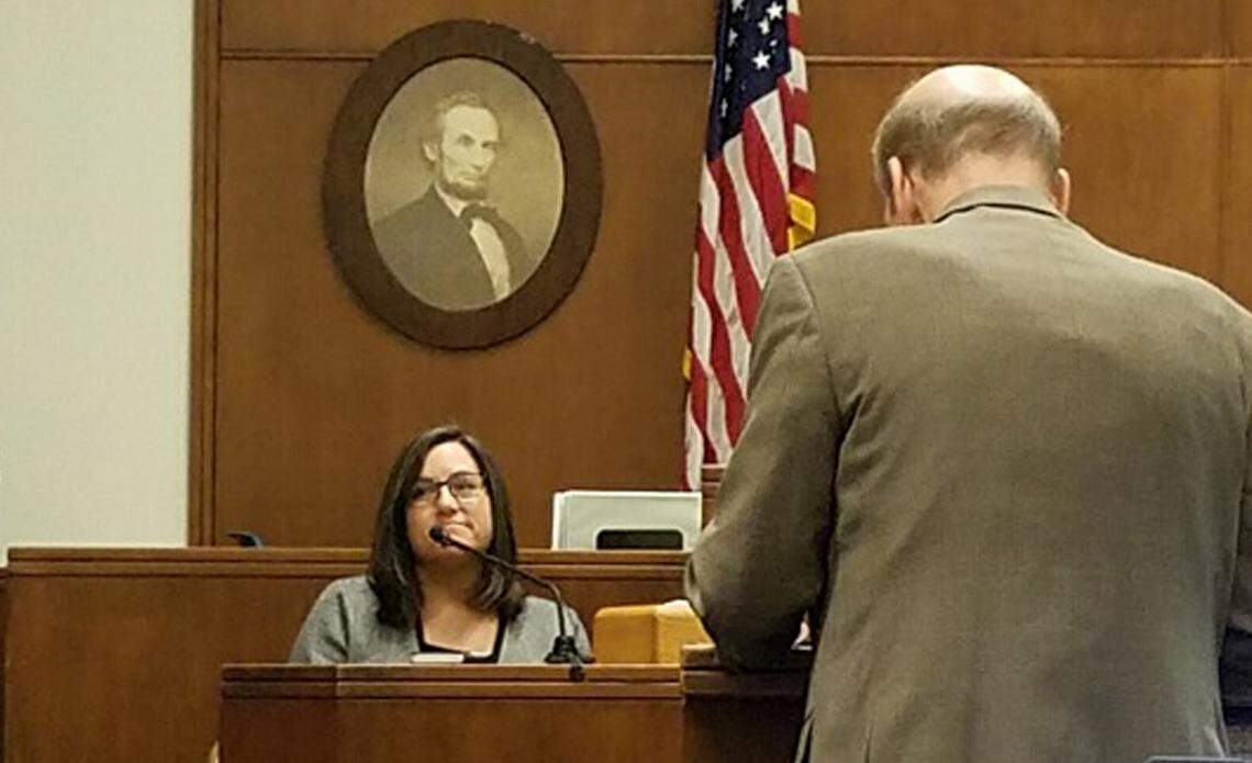 Bridget Whitson, a step sister of Amanda “Mandy” Stavik, answers questions from special prosecuting attorney David McEachran Tuesday, May 14, 2019, in Whatcom County Superior Court during Timothy Bass’ trial for first-degree murder related to the 1989 alleged abduction, rape and death of 18-year-old Mandy Stavik.