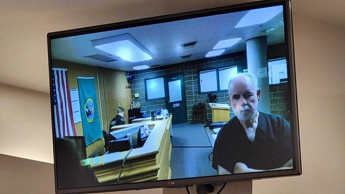 Wayne Harold Mahar, 76, of Blaine, makes his first appearance in Whatcom County Superior Court in Bellingham, Wash. on Thursday, Oct. 5, 2023. Mahar is accused of shooting and killing a neighbor.