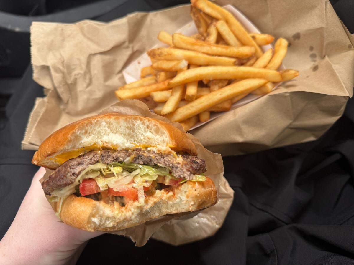 The classic burger and fries from Doug’s Burgers at 2527 Meridian St. on March 11, 2026, in Bellingham, Wash.