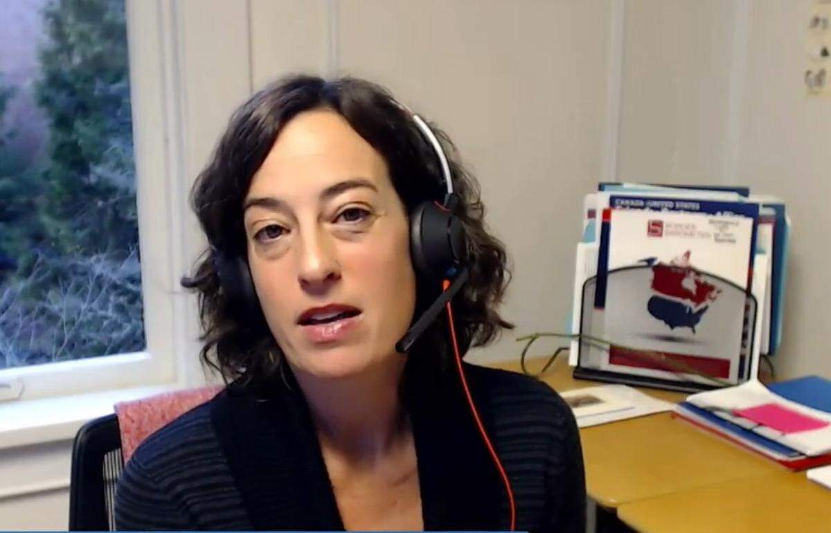 In this screengrab from video, Laurie Trautman, head of the Border Policy Research Institute at Western Washington University, talks to the Bellingham City Council about U.S.-Canada border crossings at a Dec. 8, 2025, meeting of the council’s Committee of the Whole at City Hall in Bellingham.