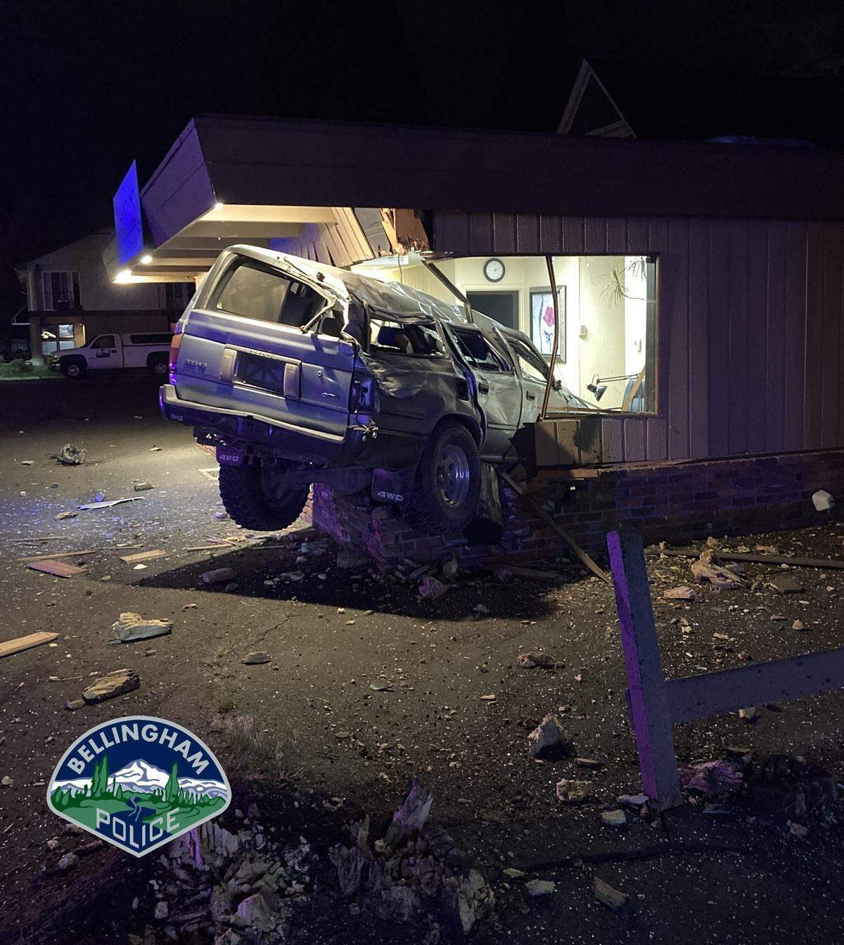 The driver of a Toyota 4 Runner reportedly hit two Bellingham businesses on Girard Street Sunday, May 1, getting stuck in the building housing Joanna’s Ski Care Salon.