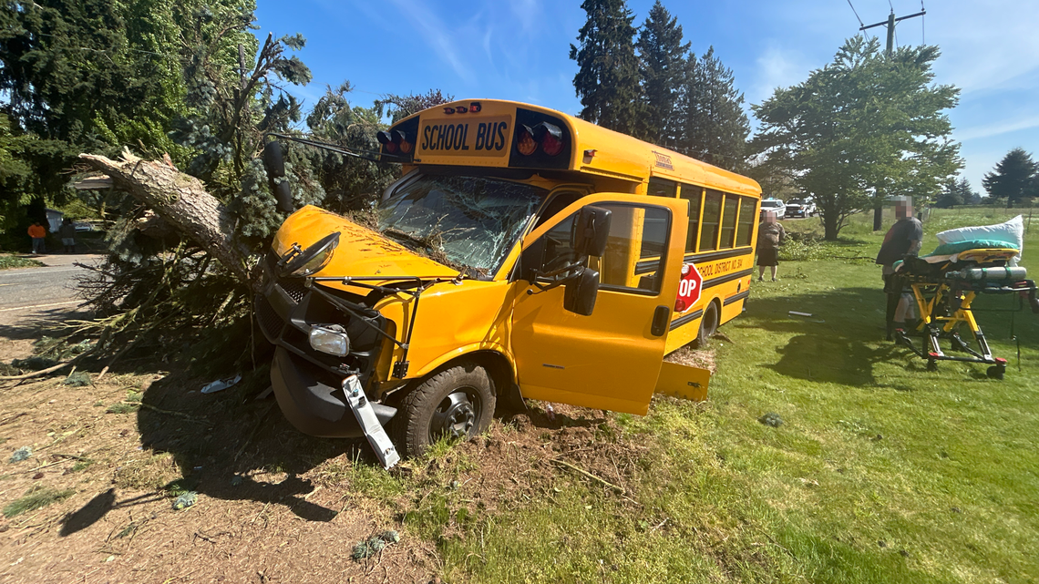 Driver hospitalized, students uninjured in school bus crash near Lynden