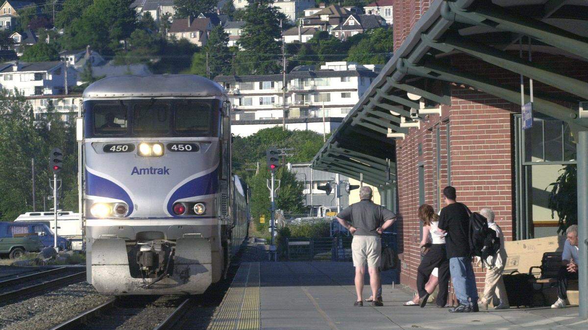 An Amtrak train arrives at BEllingham’s Fairhaven station in 2000.