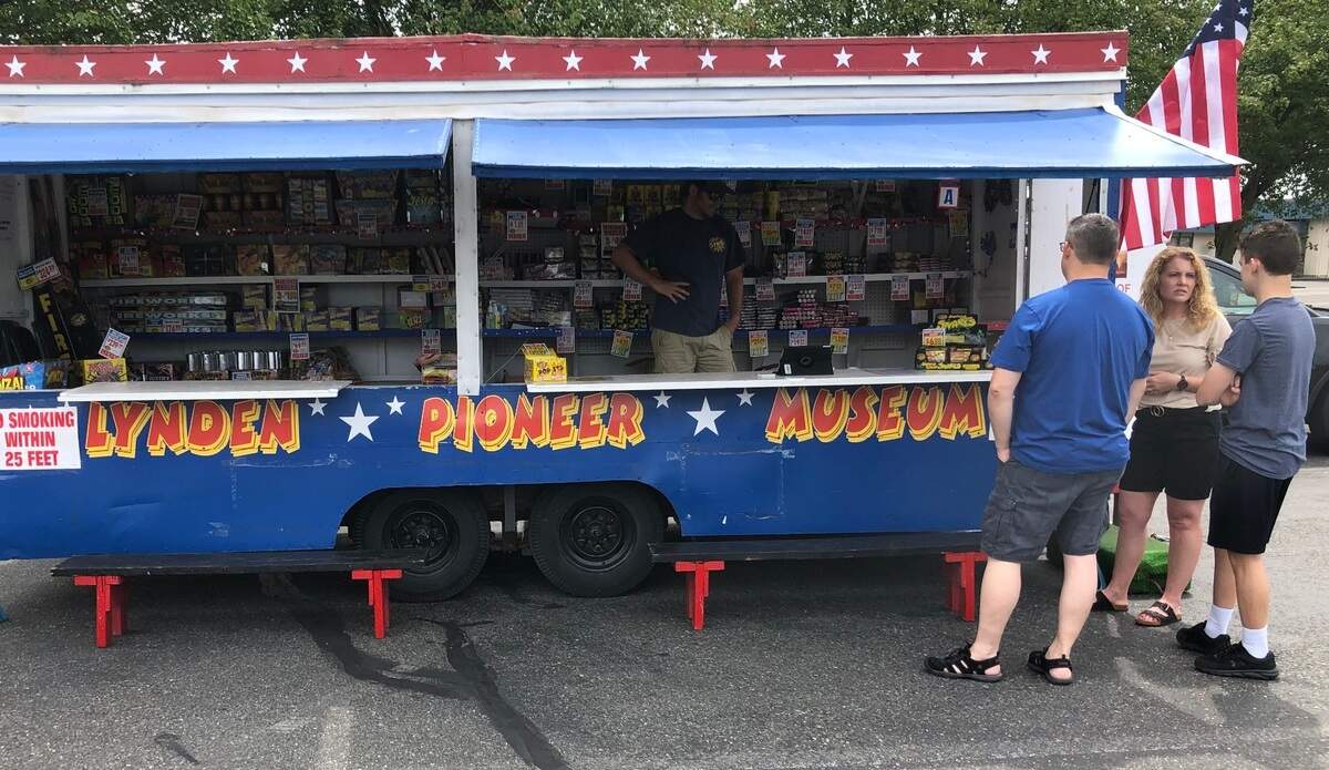 The TNT Firework stand on Saturday, July 2, 2022, at 1900 Block Kok Road in Lynden, Wash., is a fundraiser for the Lynden Pioneer Museum. Whatcom County allows fireworks to be used from 6 p.m. to midnight on the Fourth of July. Rules vary within cities. Bellingham bans the use of all fireworks within city limits. Professional fireworks shows will be held Monday, July 4, 2022, in Whatcom County by the Port of Bellingham/Bellingham Regional Chamber of Commerce and the Blaine Chamber of Commerce.