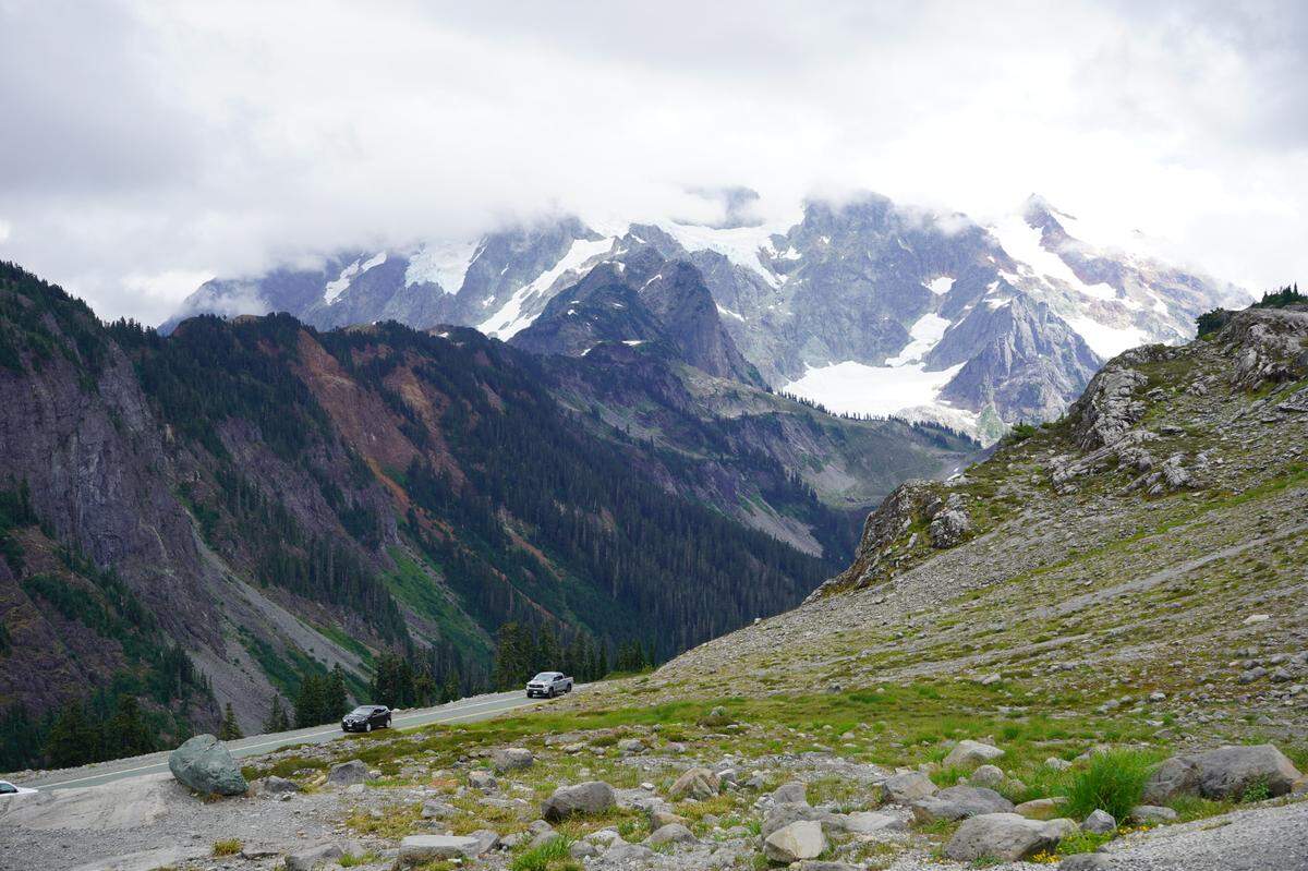 Cars drive on Mount Baker Highway leading up to Artist Point on Saturday, Aug. 27, in Whatcom County.