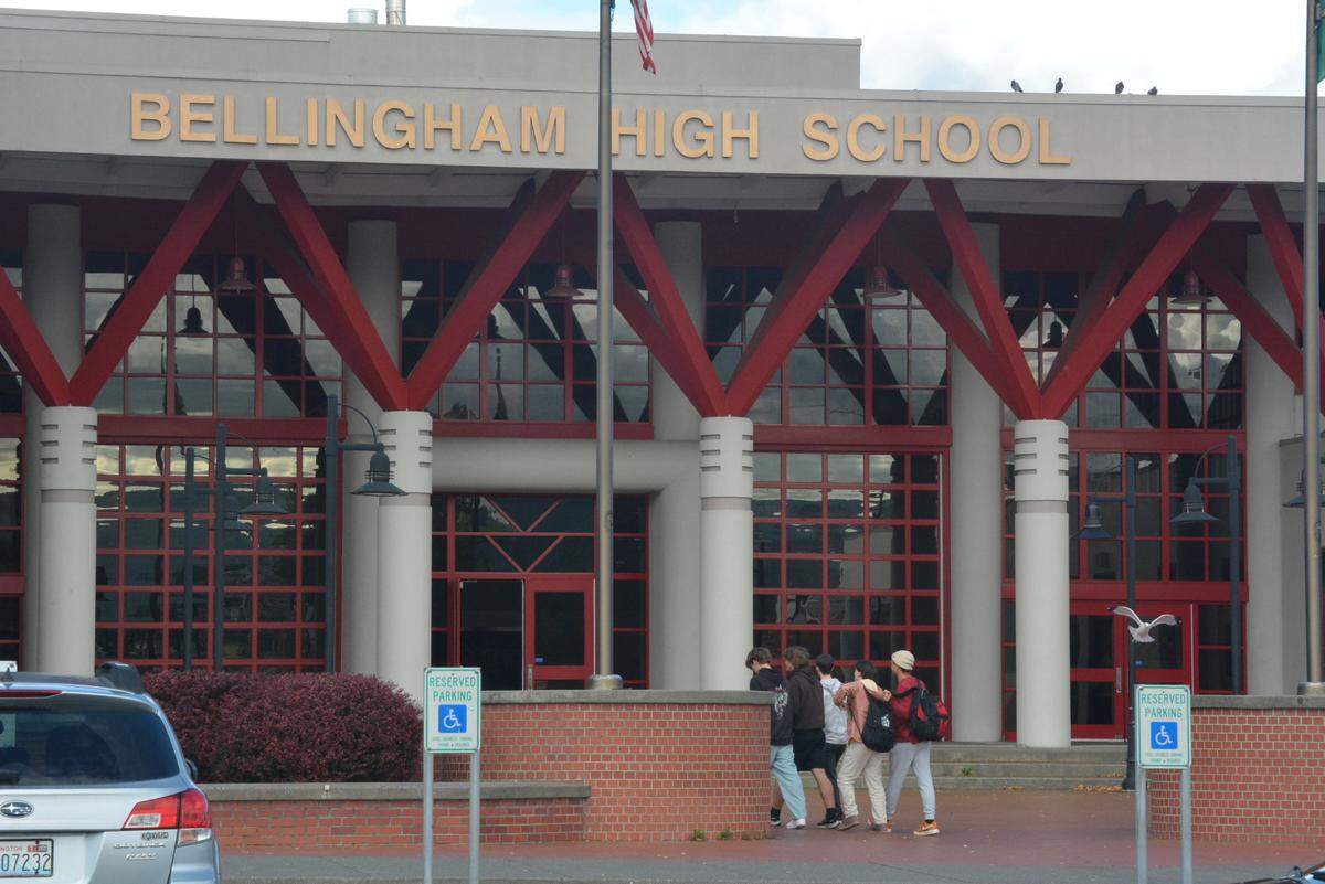 Students enter Bellingham High School in this file photo.