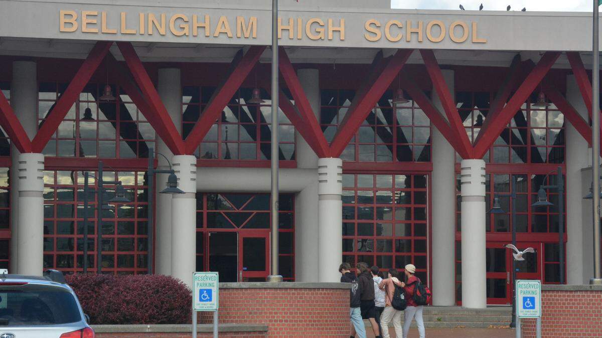 Students enter Bellingham High School in 2023.